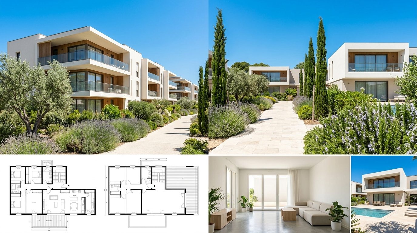 Résidence résidentielle moderne avec appartements et villas arborées à Montpellier