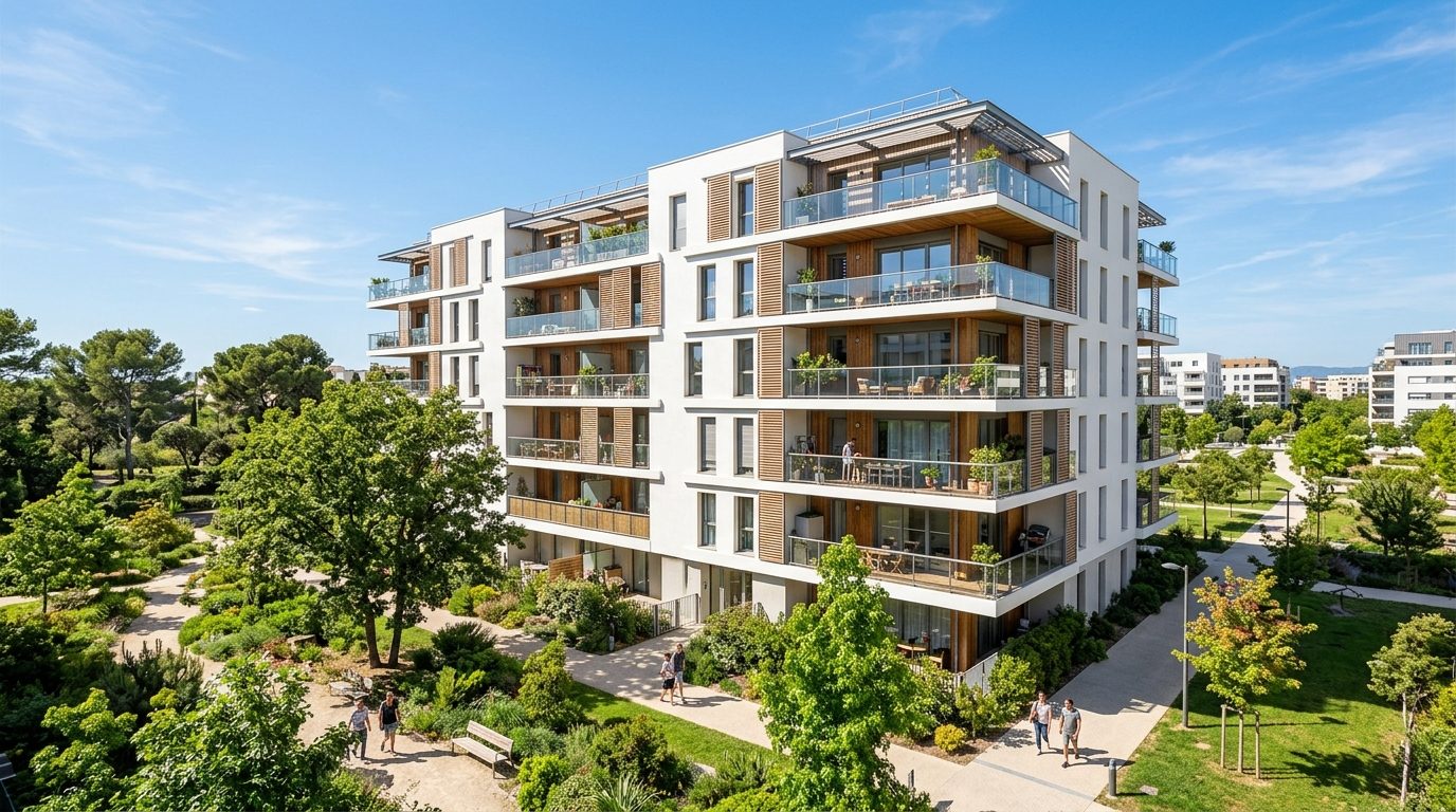 Façade contemporaine de la résidence Nouvelle Ligne à Montpellier Parc Marianne